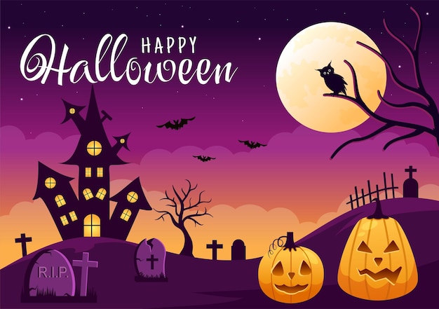 Happy halloween template background hand drawn cartoon flat illustration