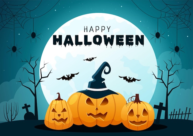 Happy Halloween Template Background Hand Drawn Cartoon Flat Illustration