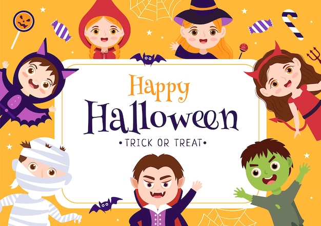 Happy Halloween Template Background Hand Drawn Cartoon Flat Illustration