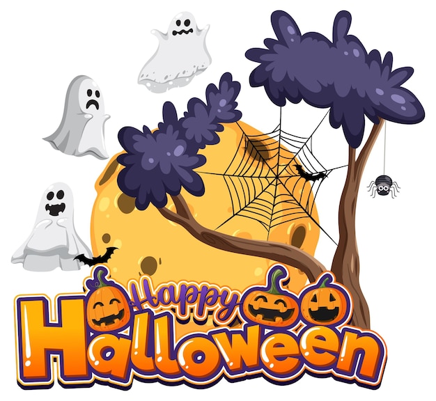 Happy halloween text logo cartoon concept