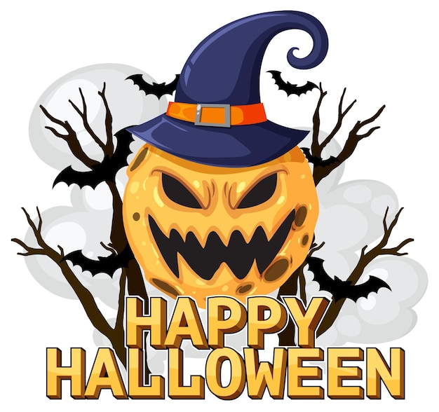 Happy Halloween Text Logo Cartoon Concept