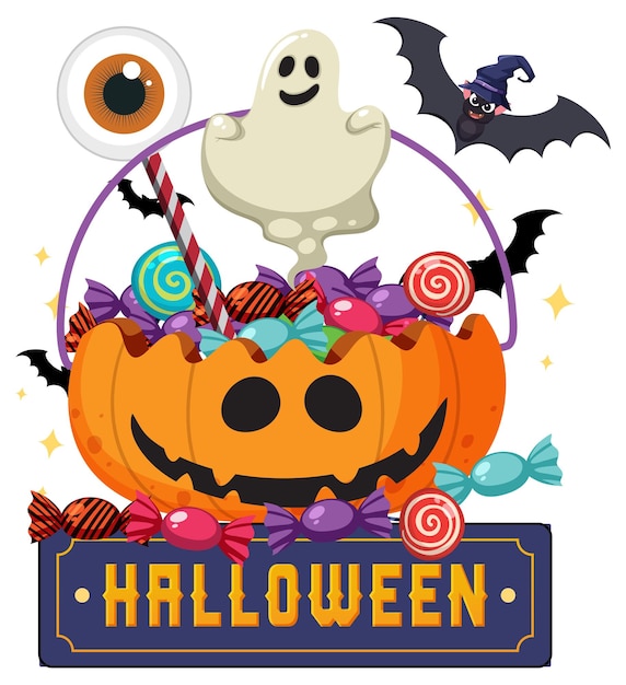 Happy halloween text logo cartoon concept