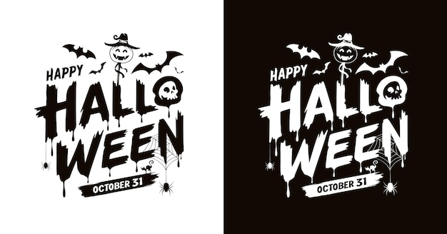 Happy Halloween text message black and white collections template design EPS10 Vector illustration