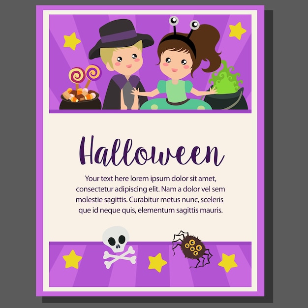 Vettore felice halloween tema poster costume alieno bambini