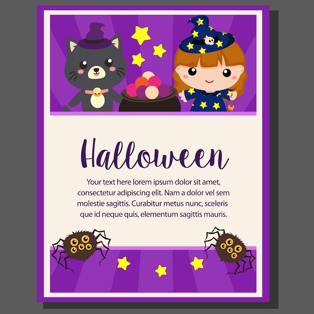 Felice personaggio halloween tema poster amabile per bambini