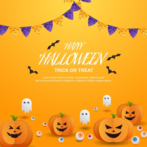 Happy halloween treat or trick with pumpkins paper cut style