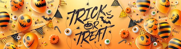 Happy Halloween trick or treat-poster met Halloween-spookballonnen