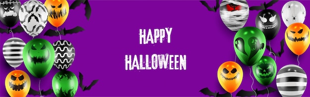 Happy Halloween trick or treat banner template with Scary balloons and Halloween Elements 