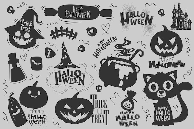 Happy Halloween (trick or treat) elements for invitation.