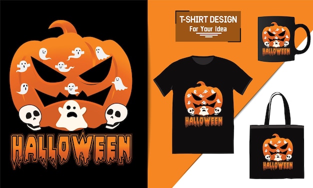 ハッピーハロウィンTシャツデザインベクトルテンプレートデザインタイポグラフィ要素