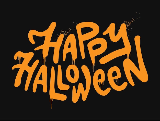 Stampa dello slogan dei graffiti urbani di happy halloween lettere arancioni su sfondo nero graffiti