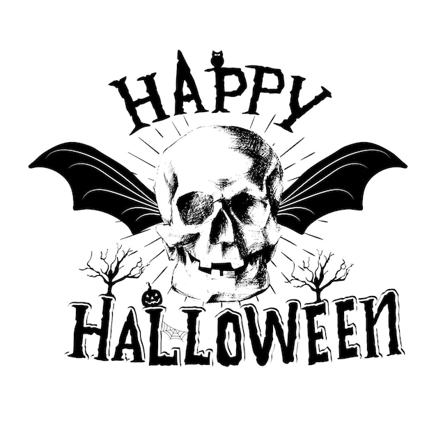 Happy halloween Vector embleem met schedel Halloween poster