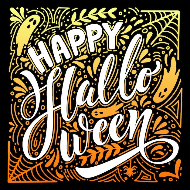 Vector happy halloween vector lettering. festive calligraphy for a banner, poster, greeting card, invitation to a party. vector illustration. hand drawing