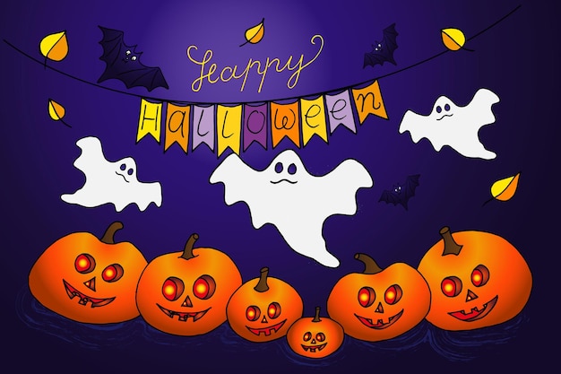 Happy Halloween vector lettering postcard