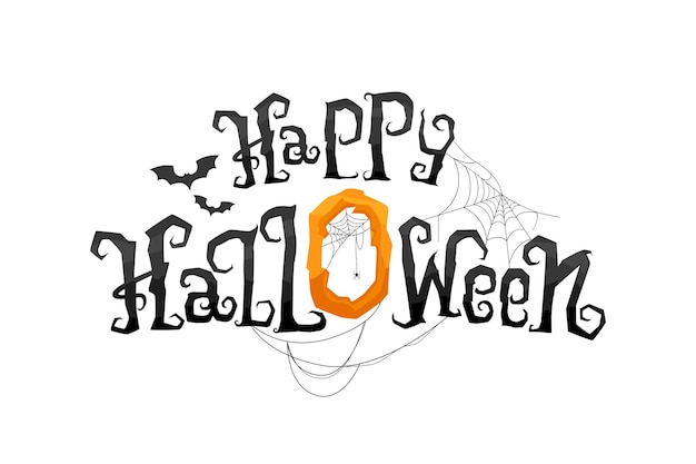 Happy Halloween vector lettering in spider web Holidays illustration isolated on white background