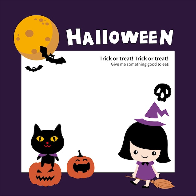 Happy Halloween Vector magic elements Pumpkins ghost skull black cat illustration in flat cartoon