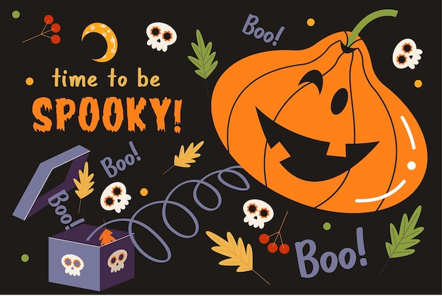 Happy Halloween vector poster banner invitation with orange scary and funny pumpkins