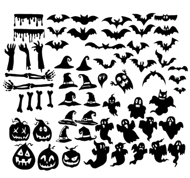 Happy Halloween Vector Silhouette Icons