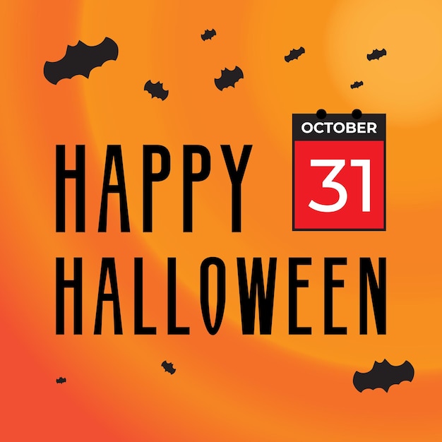 Happy Halloween-wenskaart met vliegende vleermuizen en kalender Elementontwerp Social Media Post-sjabloon Donkeroranje kleur ThemexA