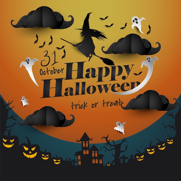 Vector happy halloween witch background