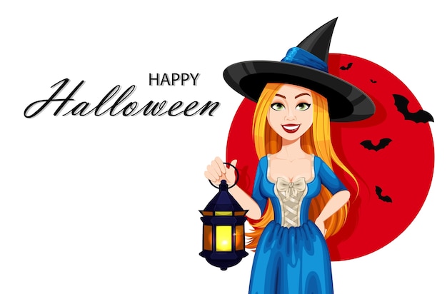 Cartolina d'auguri felice della strega di halloween