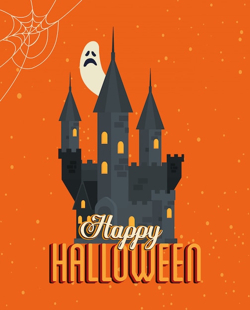 Happy halloween with castle haunted