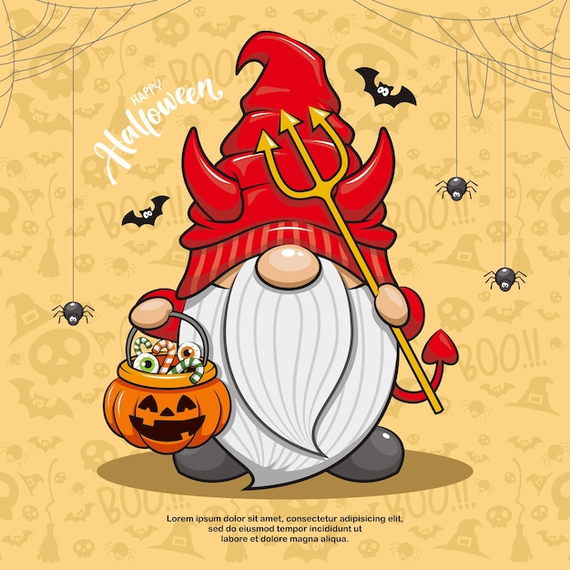 シームレスな背景にかわいい悪魔 gnome とハッピーハロウィン