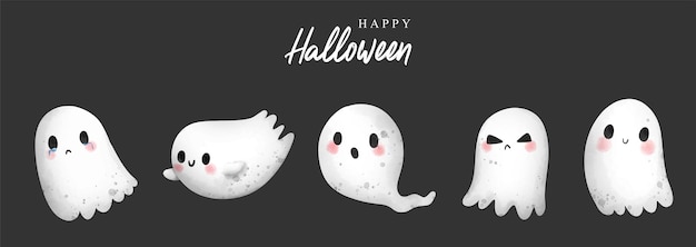 Happy halloween with cute ghost vector illustration