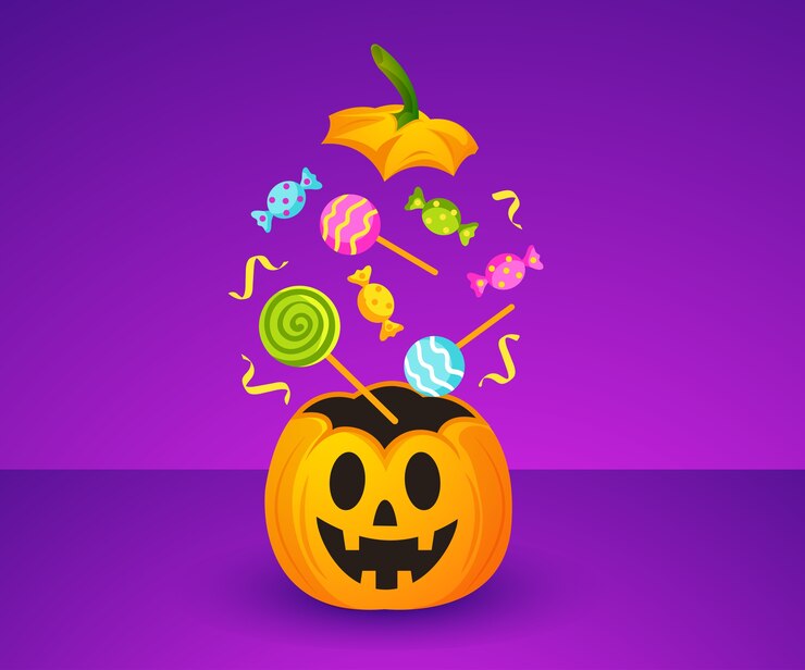 Happy halloween with cute pumpkin and candy