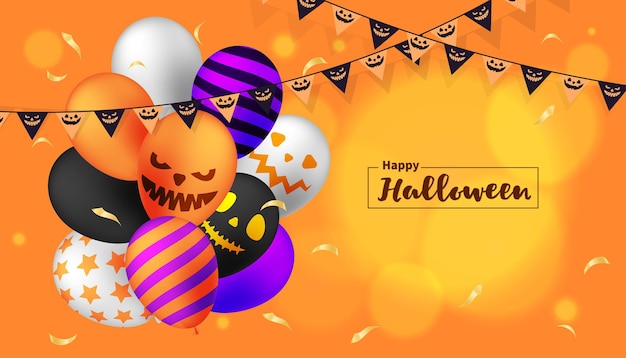 Happy halloween with grimace balloons, bunting, paper flowers and a whole lot of fun