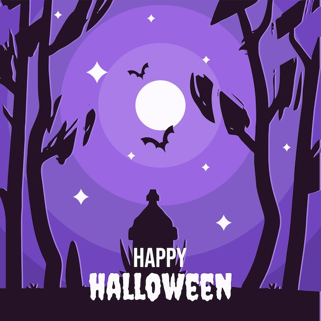 happy halloween with landscape night background