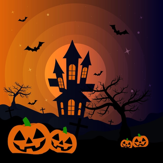 Vettore felice halloween con il design del modello di banner dei social media di notte