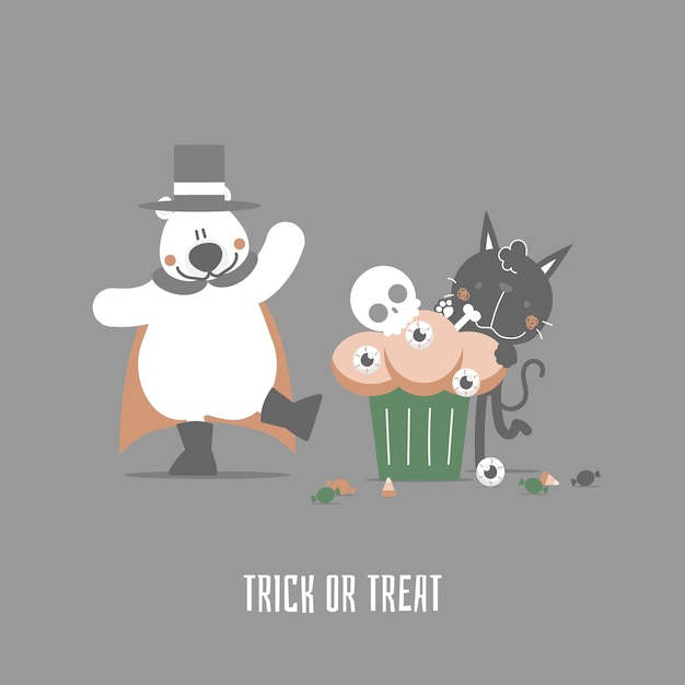 Happy halloween with polar bear and black cat