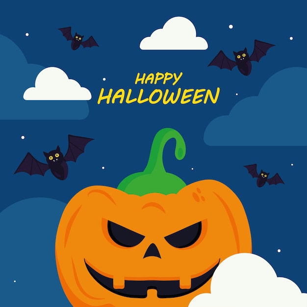 Happy halloween with pumpkin cartoon design, holiday and scary theme.