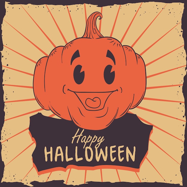 Happy Halloween with pumpkin in retro style Vector Illustration