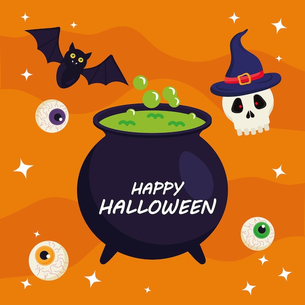 Vector happy halloween with witch bowl design, holiday and scary theme.