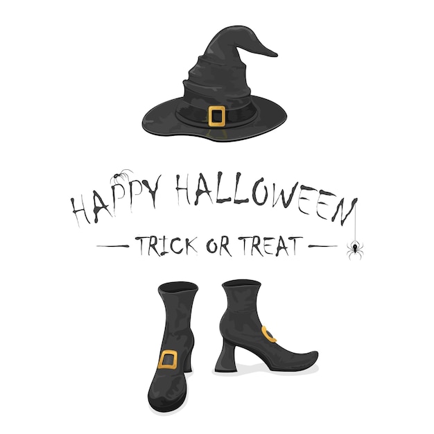 Vector happy halloween with witches shoes and hat