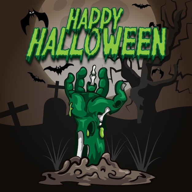 HAPPY HALLOWEEN ZOMBIE HAND ILLUSTRATION