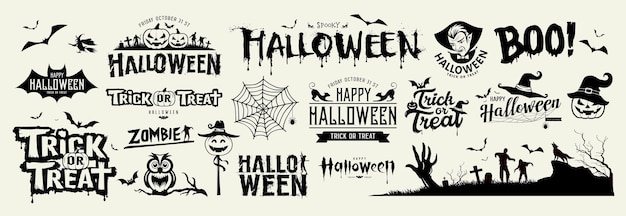 Happy Halloween zwart-wit ontwerp collecties geïsoleerde achtergrond Eps 10 vectorillustratie