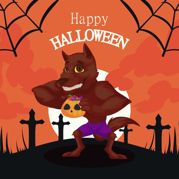 Happy hallowween card on gravestone