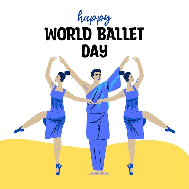 Vector happy hand getrokken wereld ballet dag met dansschoenen kleurrijke banner