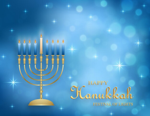 Happy hanukkah card with nice and creative symbols and gold
paper cut style on color background for hanukkah jewish holiday
(translation : happy hanukkah day, hag hahanukka)