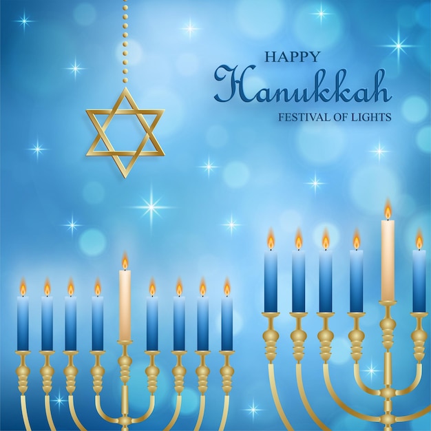 Happy hanukkah card with nice and creative symbols and gold\
paper cut style on color background for hanukkah jewish holiday\
(translation : happy hanukkah day, hag hahanukka)