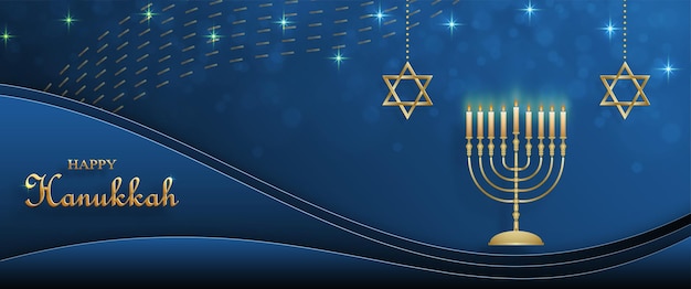 Happy hanukkah card with nice and creative symbols and gold\
paper cut style on color background for hanukkah jewish holiday\
(translation : happy hanukkah day, hag hahanukka)