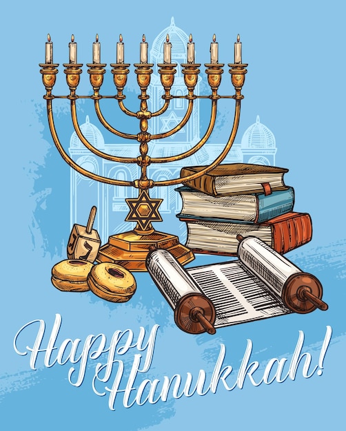 Vector happy hanukkah greeting card vector sketch