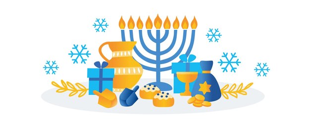 Iscrizione di festa di hanukkah felice isolata su disegno tipografico di vettore disegnato a mano bianco