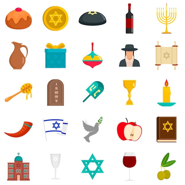 happy hanukkah icon set