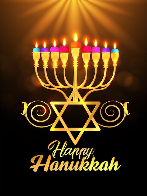 幸せなハヌカ、人々とのユダヤ人の光の祭典シーン、子供たちとの幸せな家族。