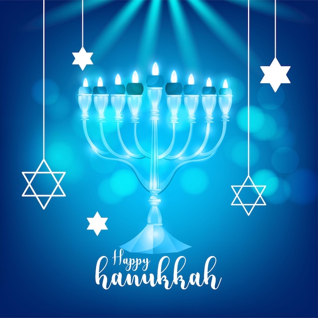 Happy Hanukkah, Jewish Festival of Lights scene with people, happy families with children.