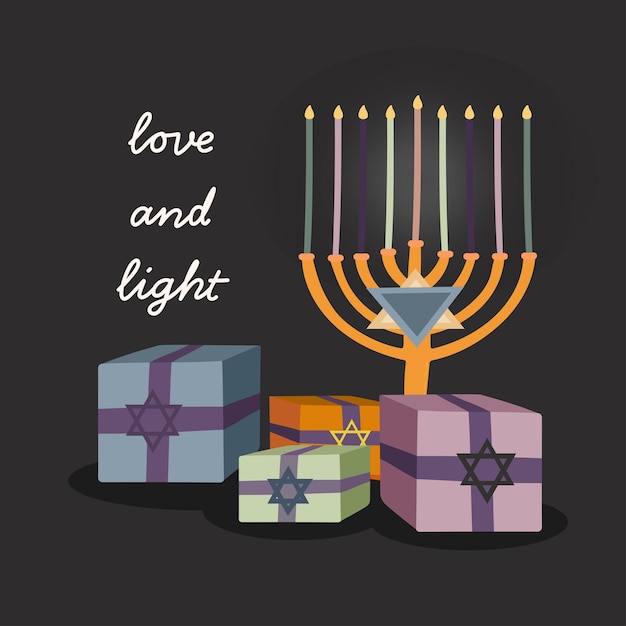 Happy hanukkah еврейский фестиваль огней фон для поздравительной открытки представляет любовь и свет